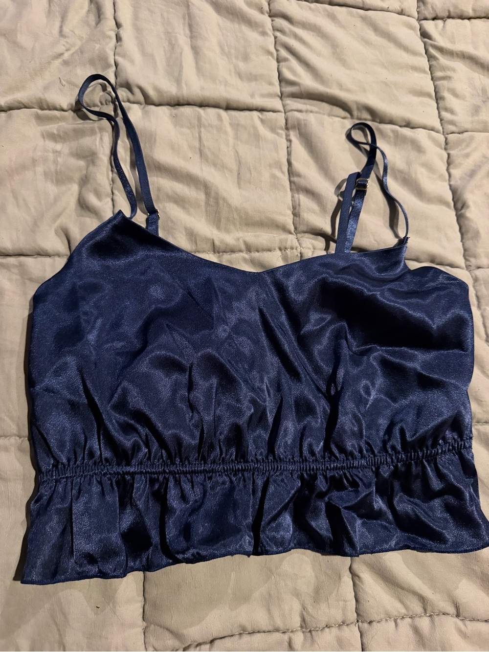 Satin Navy Blue Cami Crop Top